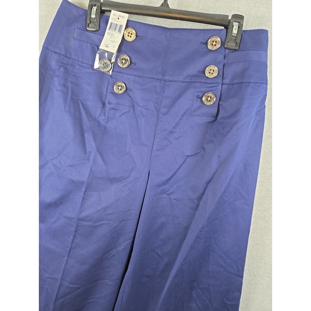 Lauren Ralph Lauren Silk Blend 12 Wide Leg Blue Sailor Trousers Yacht Cruise NEW